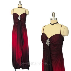 Vintage Y2K Ombre Prom Dress Size XL 15/16 Red Black Vamp Goth Maxi Gown